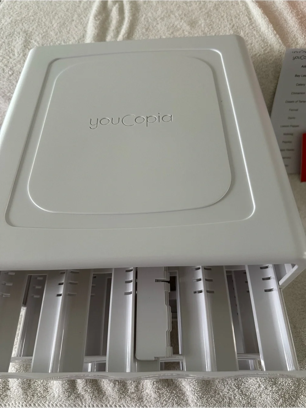 CopiA White Adjustable Spice Bottle Organizer - Tiered Drawer Storage